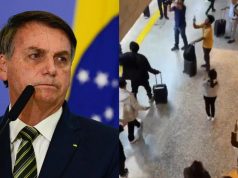 Montagem de fotos de Jair Bolsonaro e lulistas em aeroporto