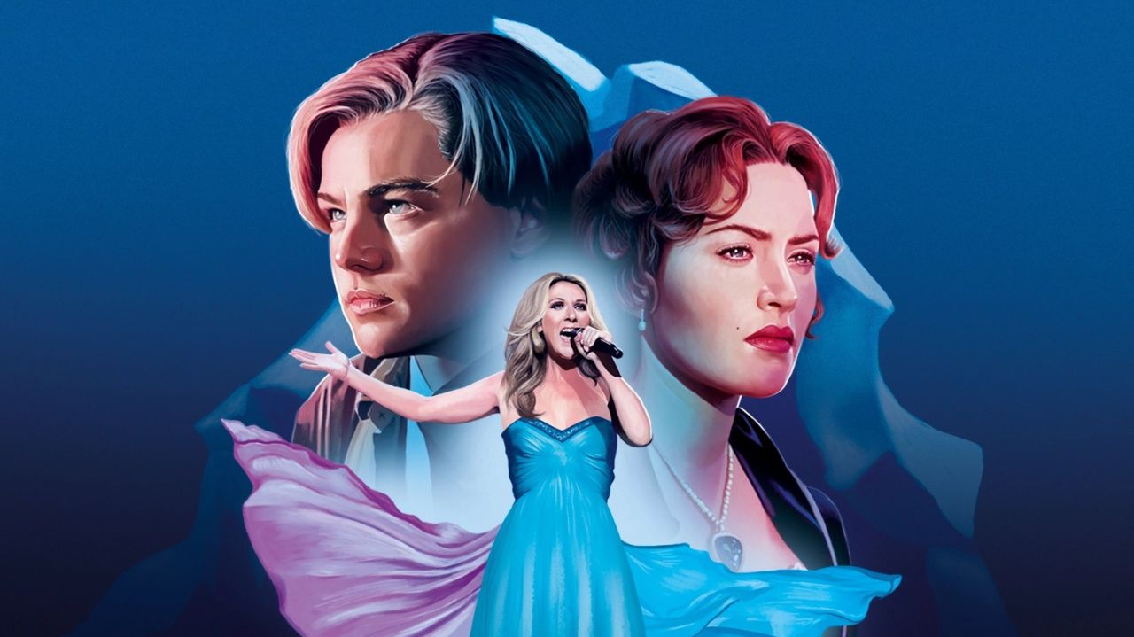 Ilustração de Celine Dion com os personagens de Titanic