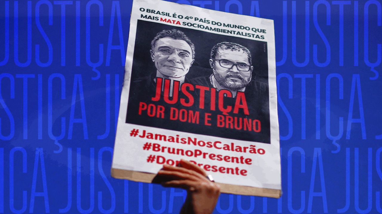 Arte pedindo justiça por Bruno e Dom