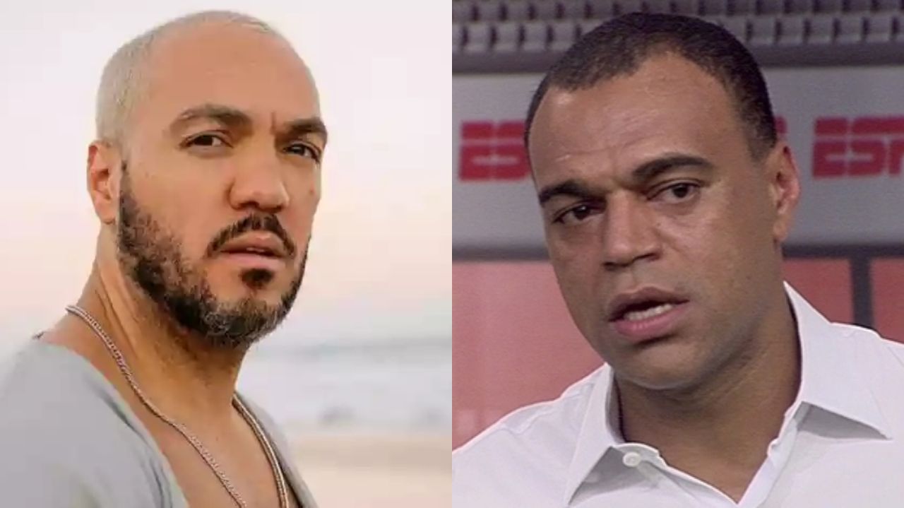 Montagem de fotos de Belo e Denilson