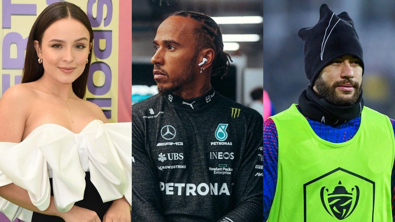 Montagem de fotos de Larissa Manoela, Lewis Hamilton e Neymar