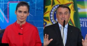 Montagem de fotos de Renata Vasconcellos e Jair Bolsonaro