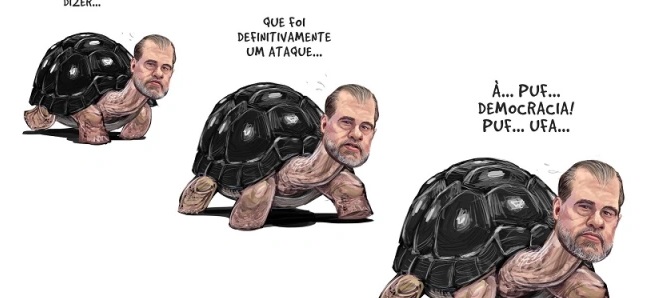 Ilustração de Dias Toffoli sendo representado como tartaruga