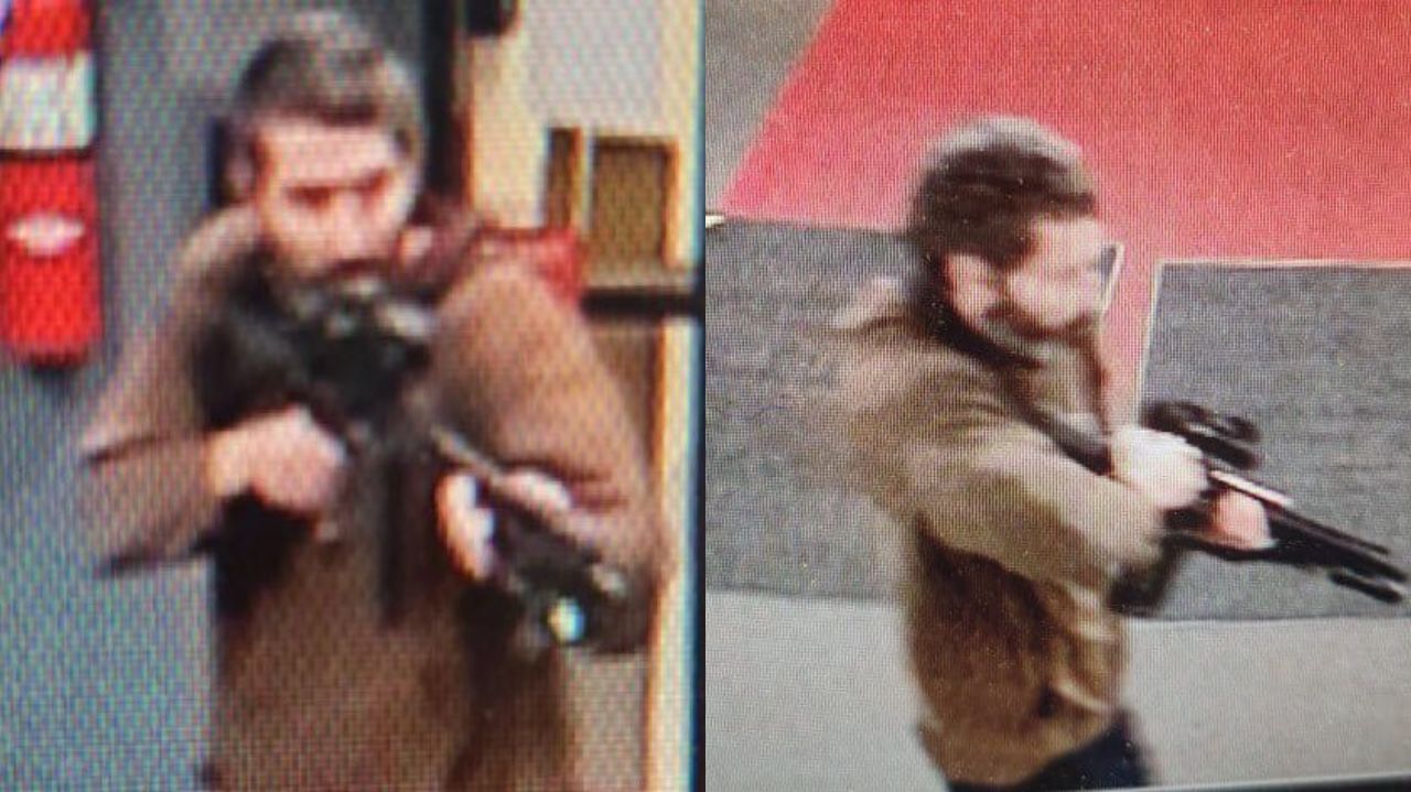 Montagem de fotos de atirador com arma nos EUA