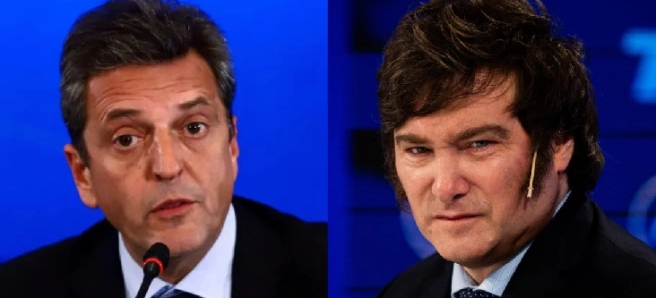 Montagem de fotos de Sergio Massa e Javier Milei