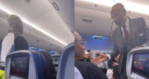 Montagem de cantora gospel em avião com comissário de bordo