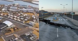 Montagem de fotos de cidade da Islândia após tremores