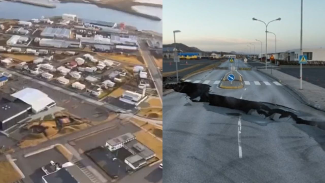 Montagem de fotos de cidade da Islândia após tremores
