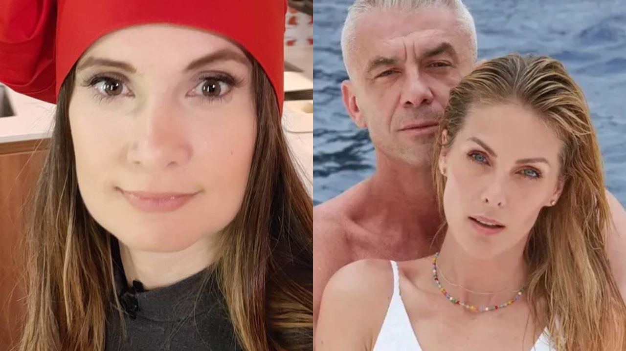 Montagem de fotos de Mhel Marrer sozinha e Ana Hickmann com Alexandre Correa