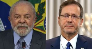 Montagem de fotos de Lula e Isaac Herzog