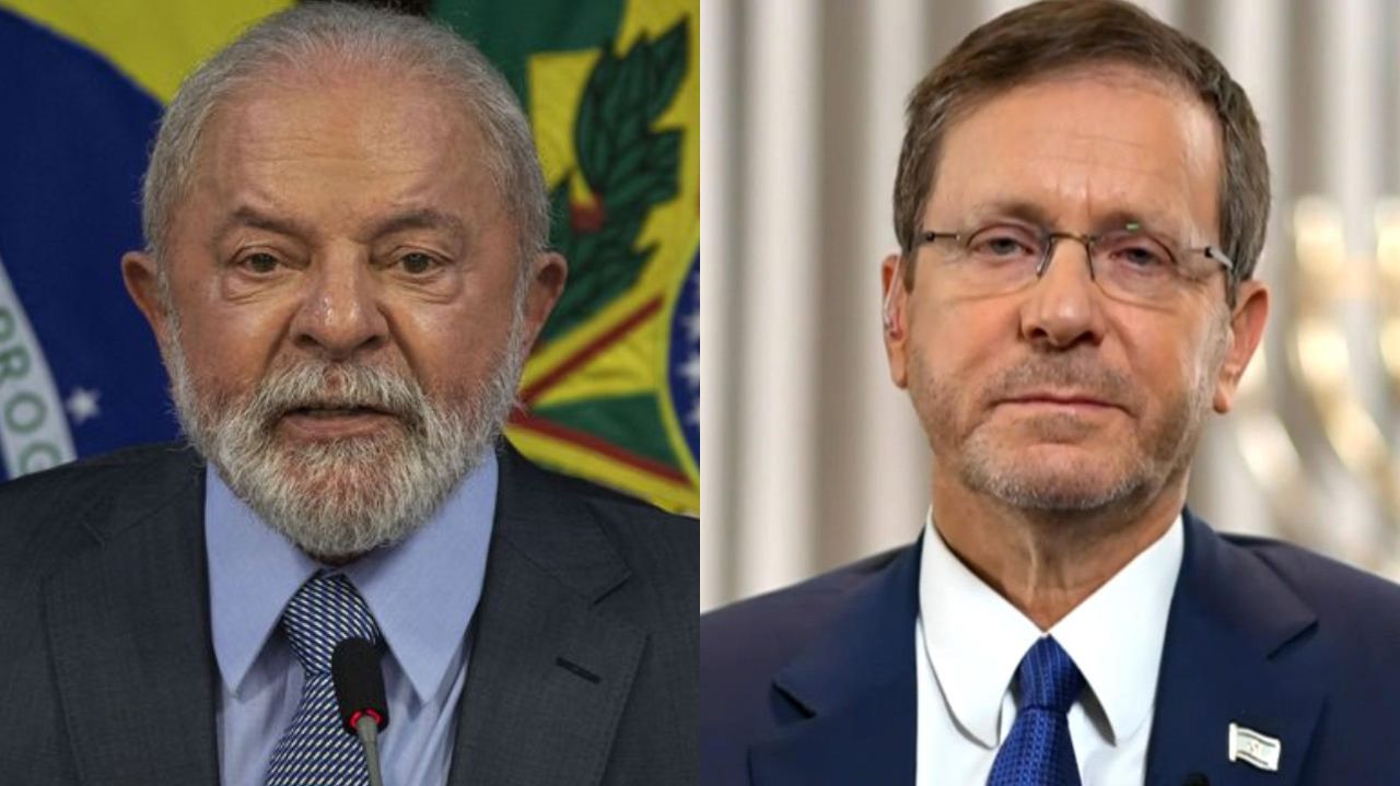 Montagem de fotos de Lula e Isaac Herzog