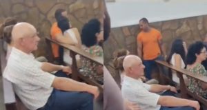 Montagem de fotos de confusão em igreja