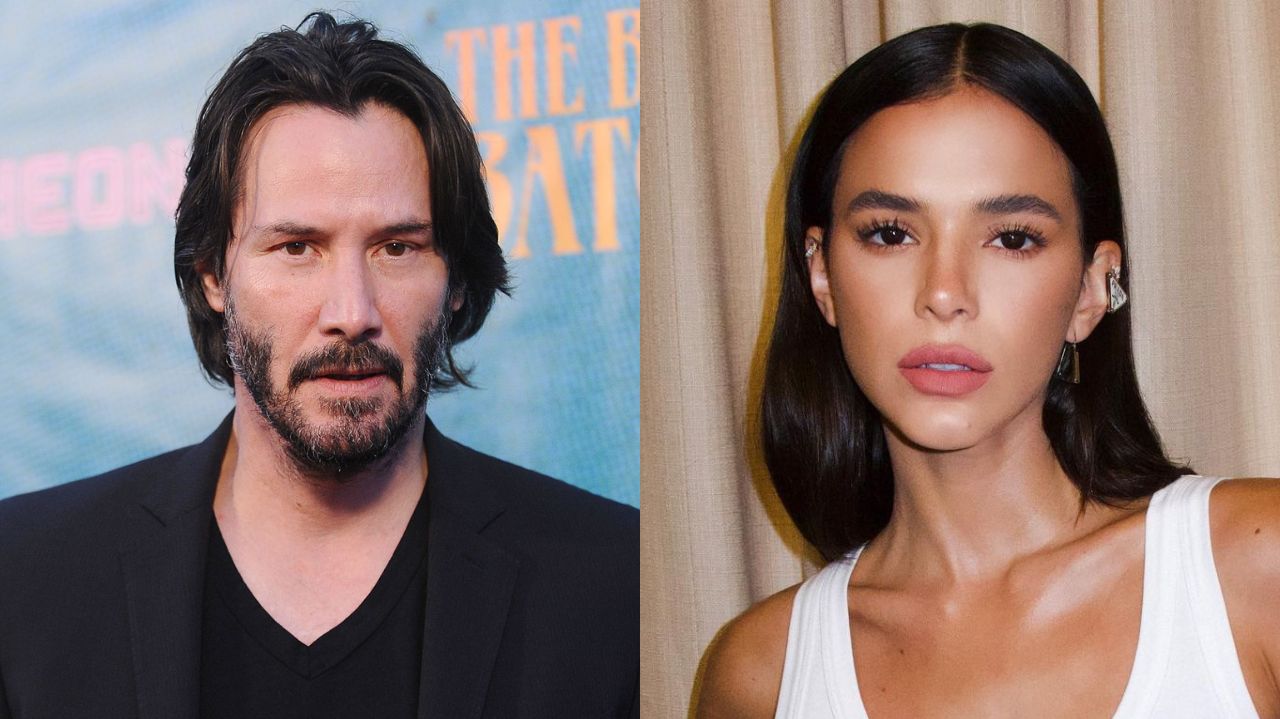 Montagem de fotos de Keanu Reeves e Bruna Marquezine