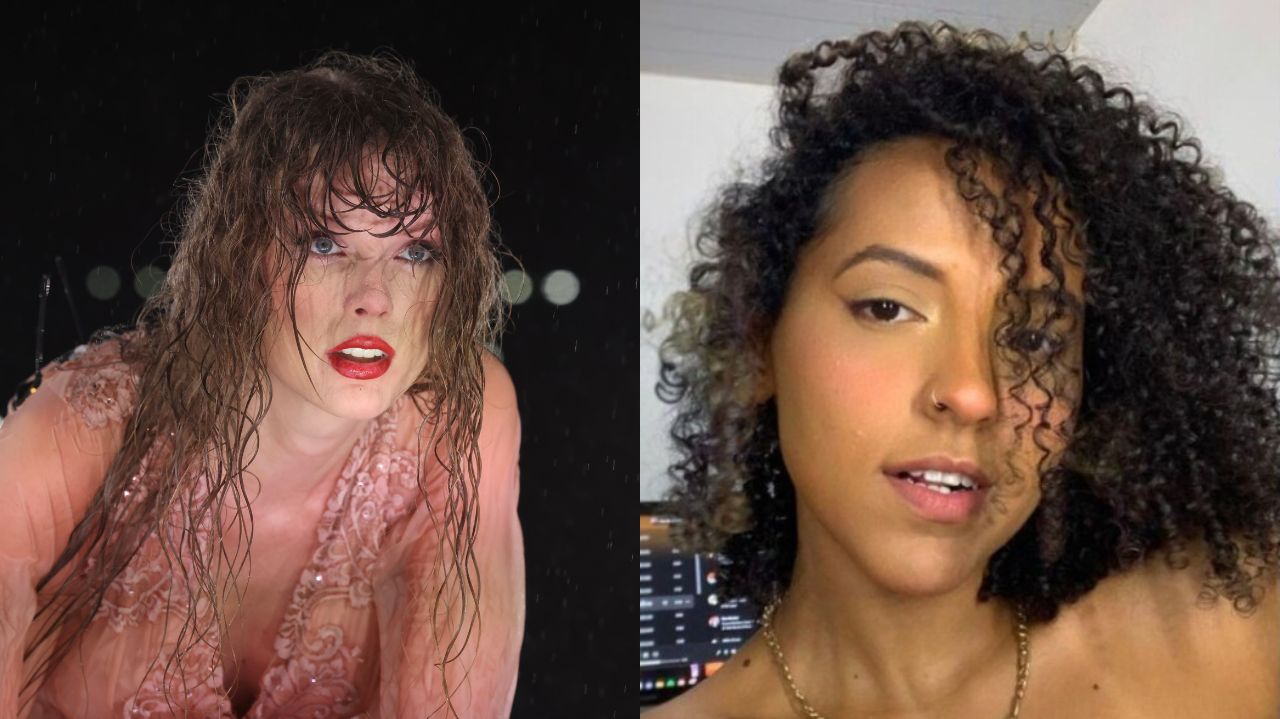 Montagem de fotos de Taylor Swift e Ana Benevides