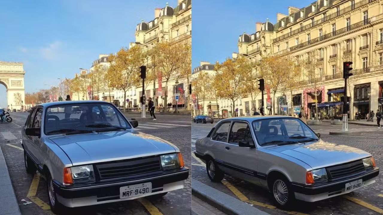 Montagem de fotos de Chevette nas ruas de Paris