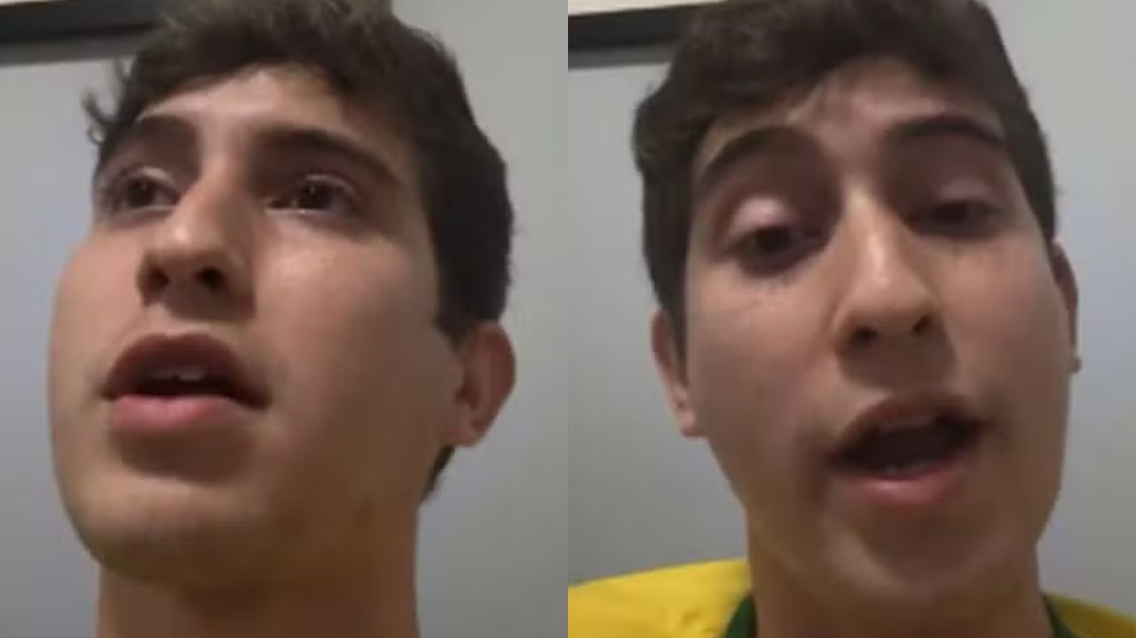Montagem de fotos de Lucas Polese falando para a câmera