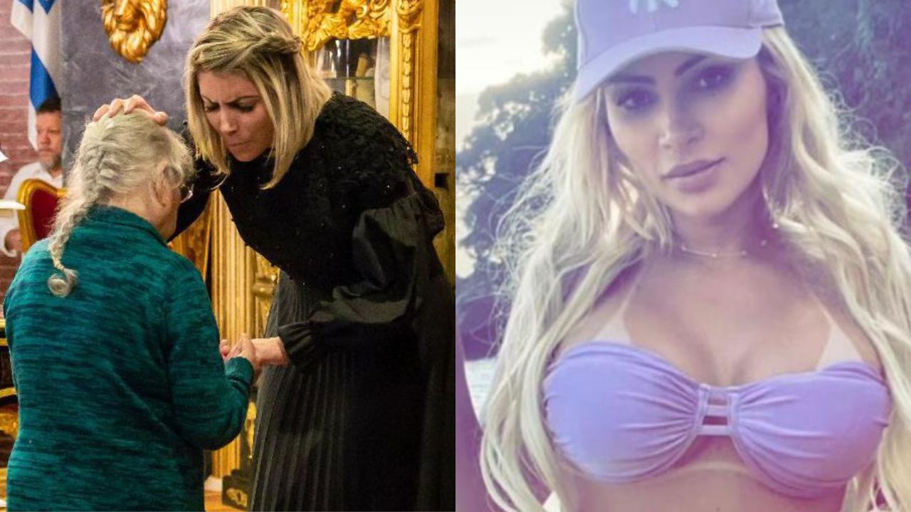 Montagem de fotos de Ana Akiva em igreja e na praia
