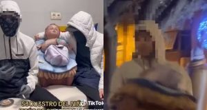 Montagem de fotos de sequestro de menino Jesus de presépio