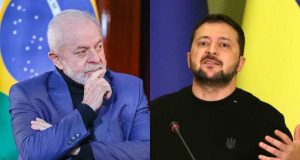 Montagem de fotos de Lula e Volodymyr Zelensky