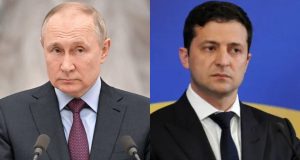 Montagem de fotos de Putin e Zelensky