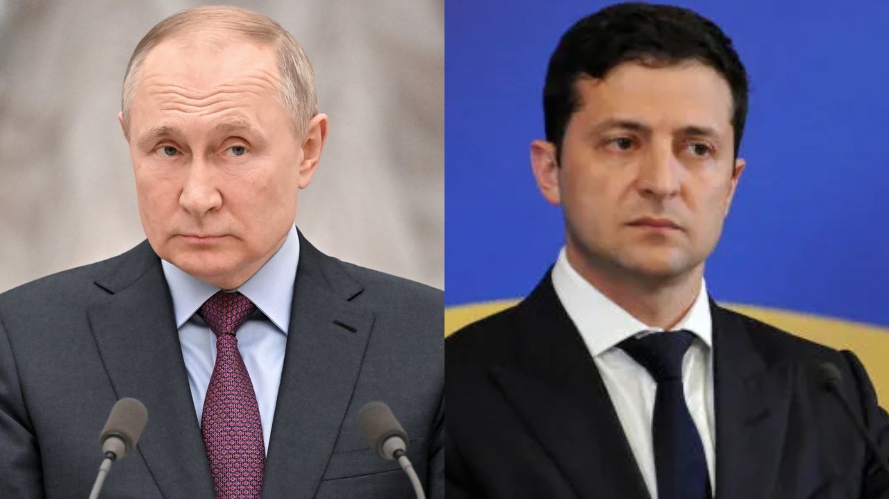 Montagem de fotos de Putin e Zelensky