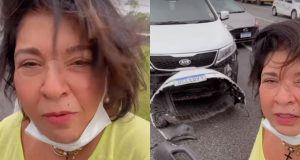 Montagem de fotos de Roberta Miranda logo após acidente