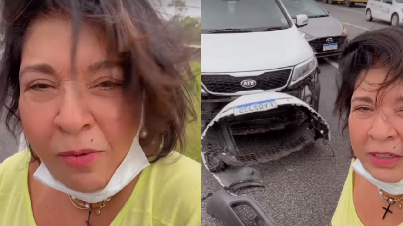 Montagem de fotos de Roberta Miranda logo após acidente