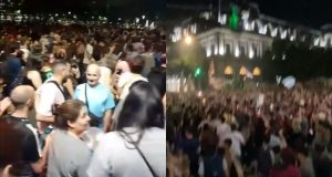 Montagem de fotos de protestos nas ruas da Argentina