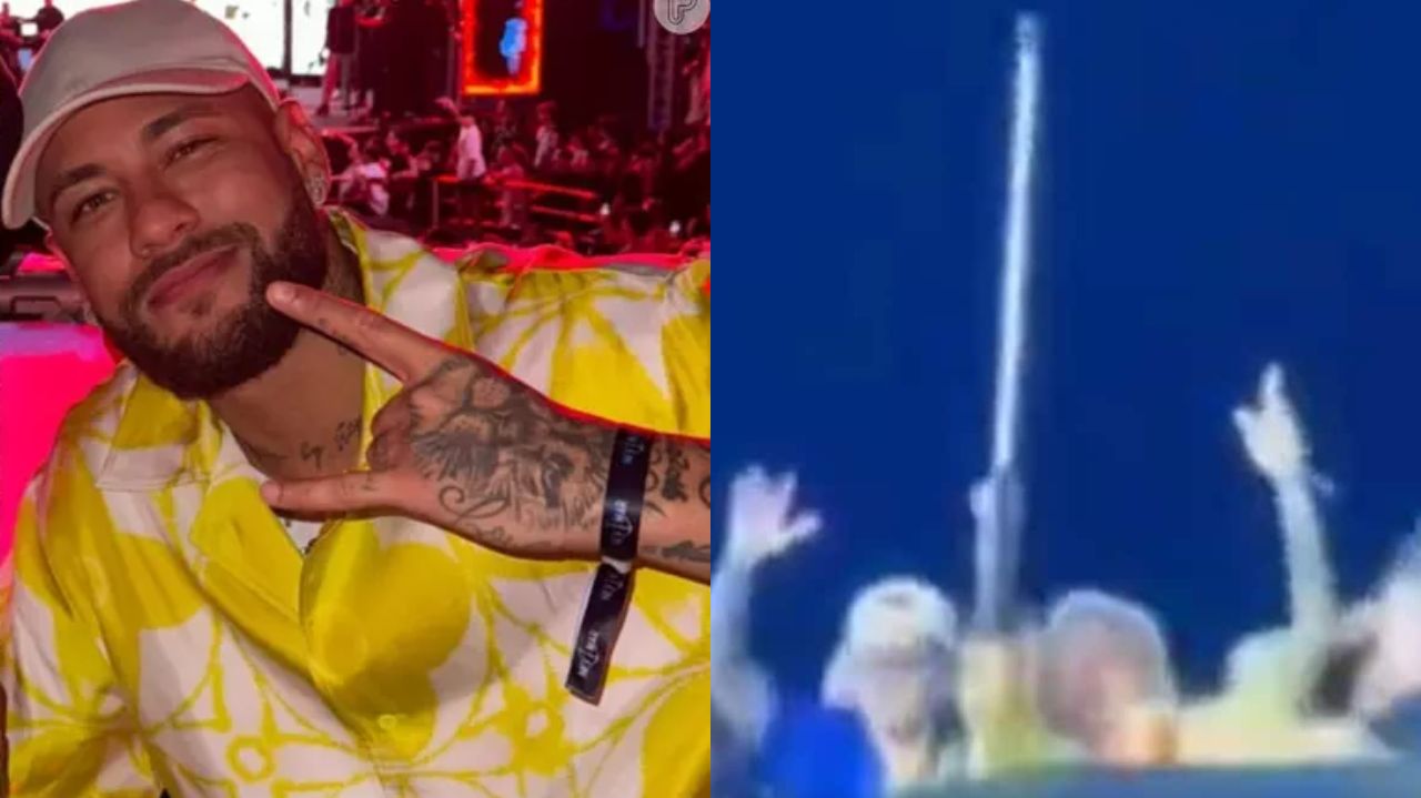 Montagem de fotos de Neymar posando e curtindo festa