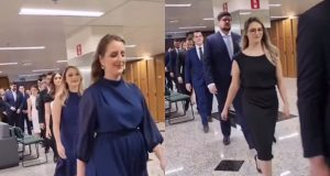 Montagem de fotos de novos juízes caminhando
