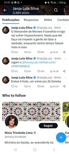 Print de Twitter de Janja hackeado