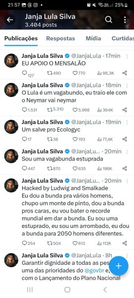Print de Twitter de Janja hackeado