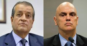 Montagem de fotos de Valdemar Costa Neto e Alexandre de Moraes, ambos sérios