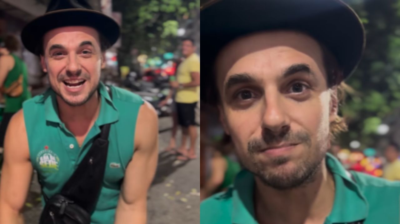 Montagem de fotos de Daniel Erthal de roupa verde, falando pra câmera