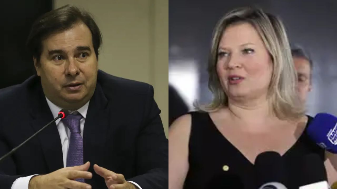 Montagem de fotos de Rodrigo Maia e Joice Hasselmann