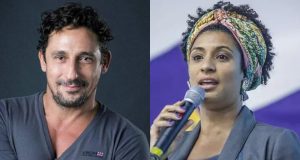 Montagem de fotos de Tuca Andrada e Marielle Franco