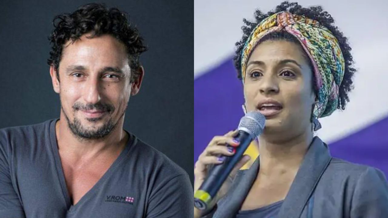 Montagem de fotos de Tuca Andrada e Marielle Franco