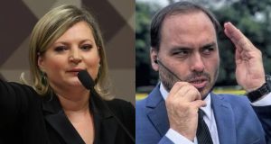 Montagem de fotos de Joice Hasselmann e Carlos Bolsonaro