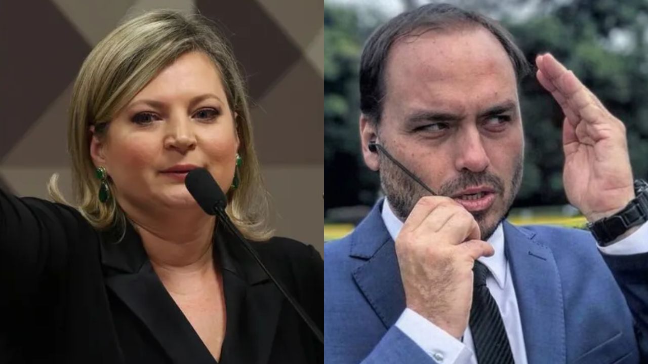 Montagem de fotos de Joice Hasselmann e Carlos Bolsonaro