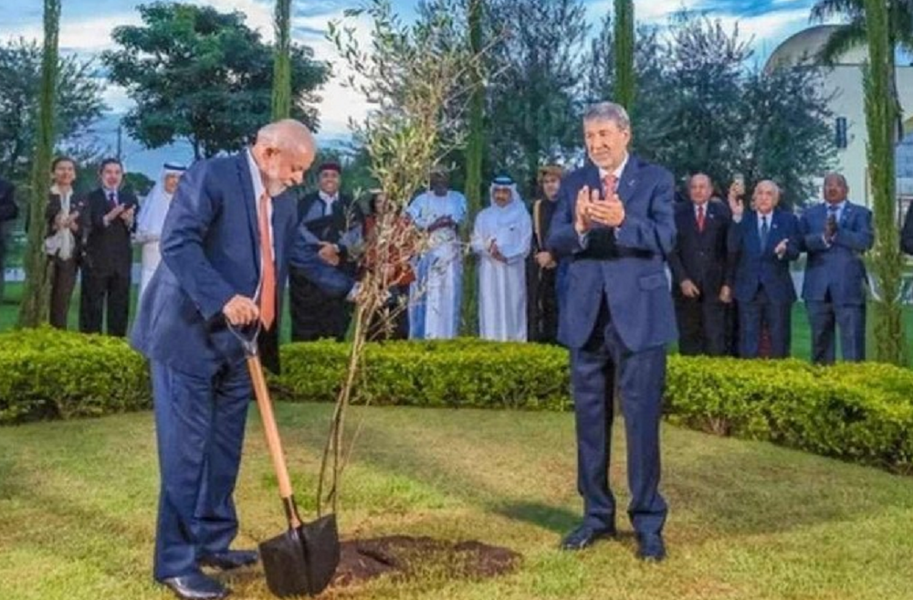 Lula plantando árvore na embaixada da Palestina