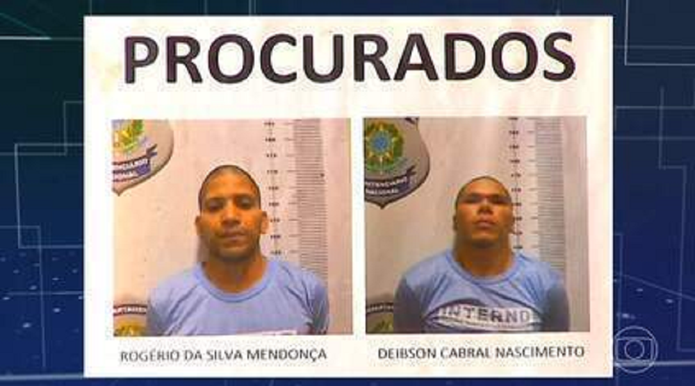 Imagens com cartazes de procurados de fugitivos da penitenciária de Mossoró