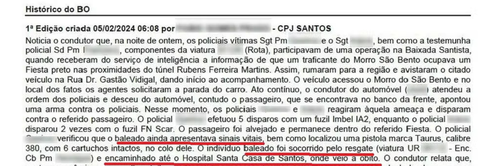Boletim de ocorrência sobre morte de Rodnei Sousa