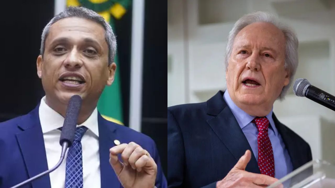 Montagem de fotos de Gustavo Gayer e Ricardo Lewandowski, ambos sérios e falando
