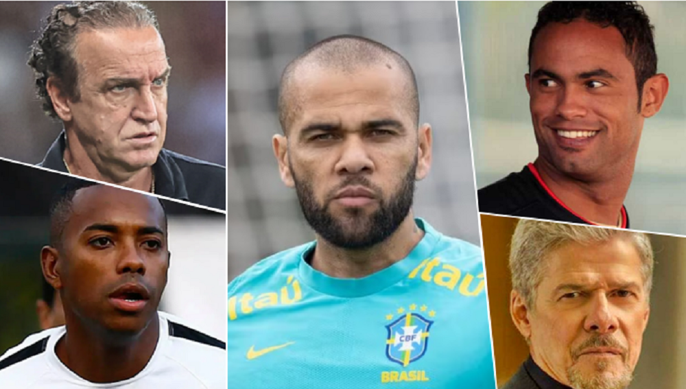 Montagem de fotos de Bruno, José Mayer, Daniel Alves, Robinho e Cuca