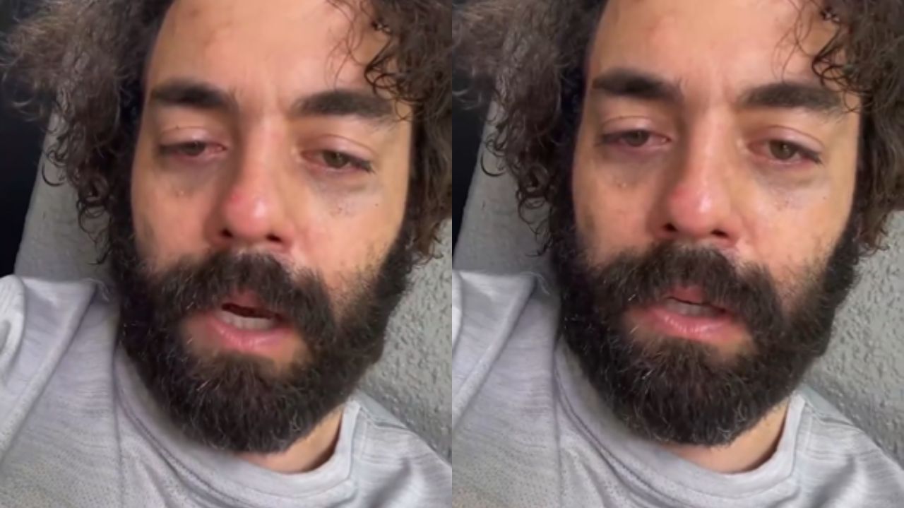 Montagem de fotos de Esdras dos Santos falando para a câmera