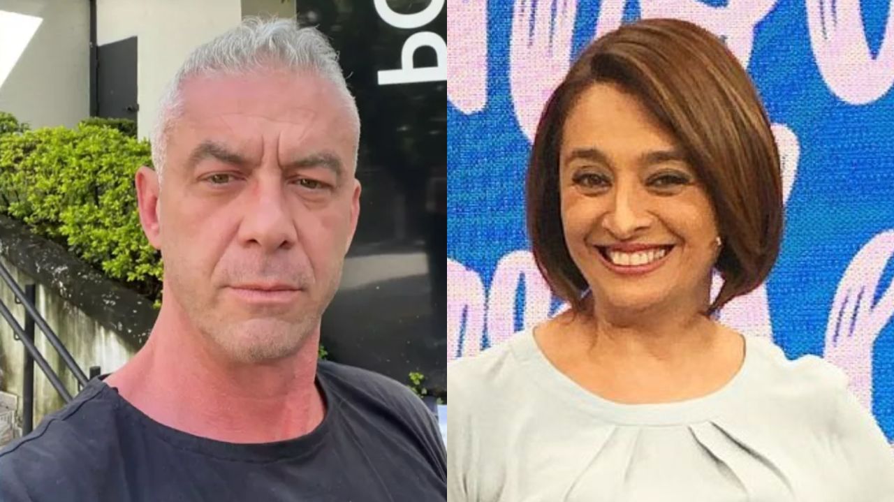 Montagem de fotos de Alexandre Correa sério e Catia Fonseca sorrindo