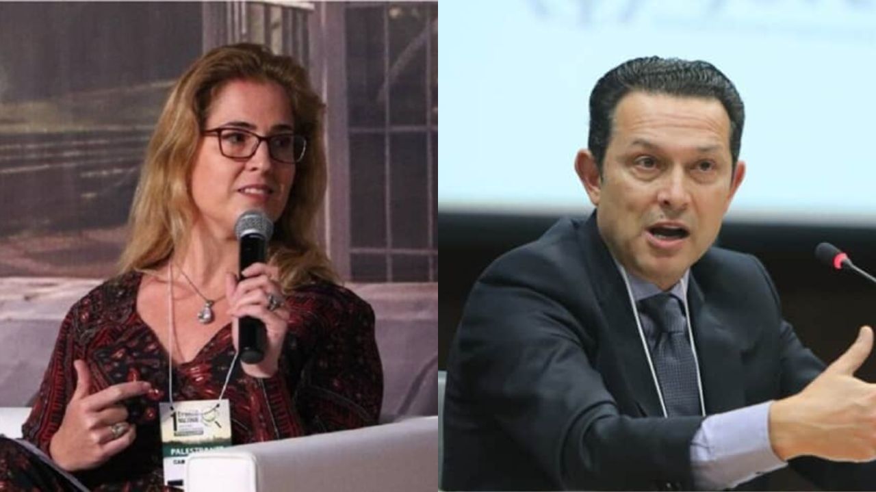 Montagem de fotos de Gabriela Hardt e Danilo Pereira, ambos falando