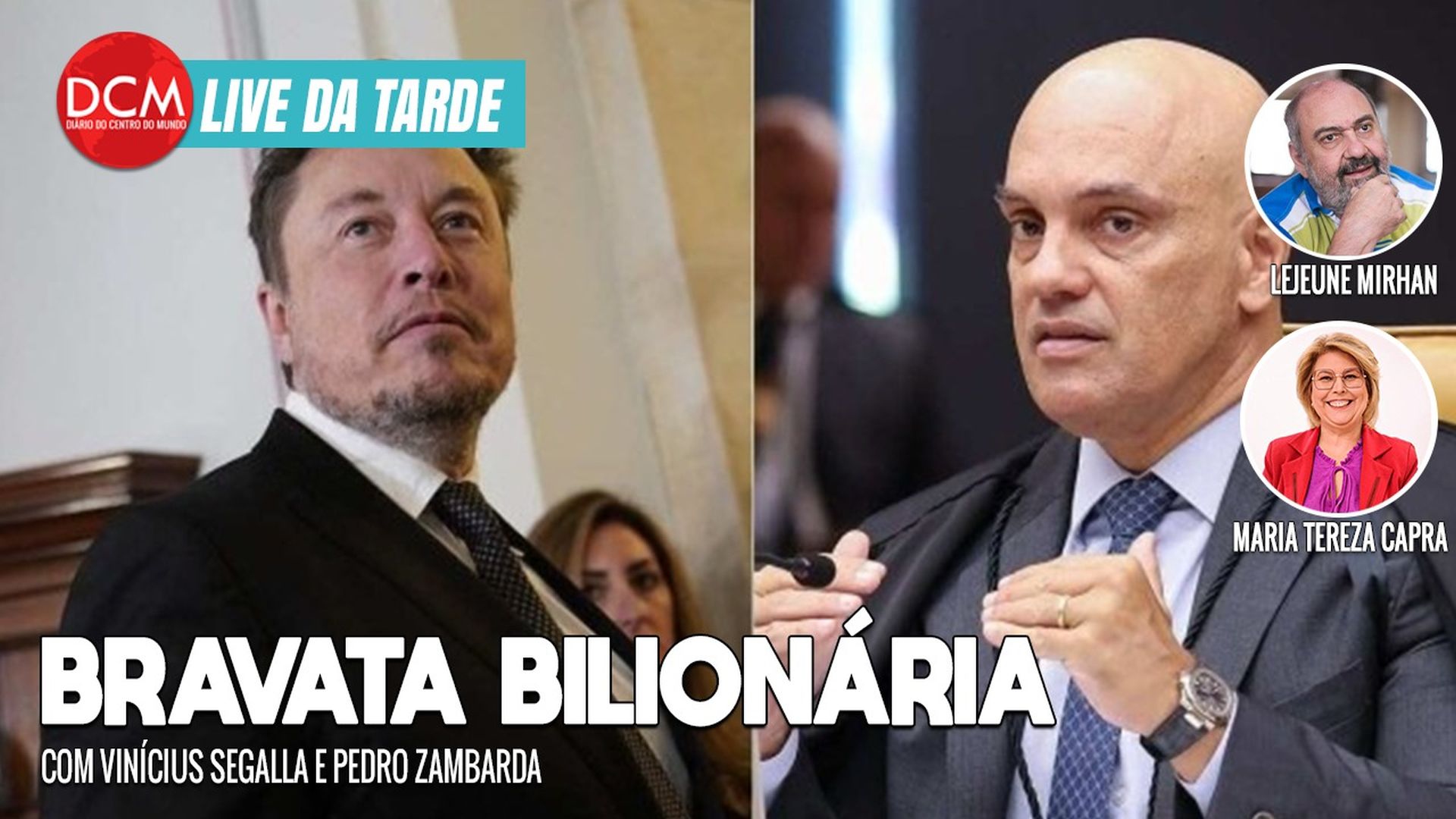 Live da Tarde: Musk insinua que Moraes está envolvido na morte de Teori; endividado, Jair Renan tem conta bloqueada. Foto: Reprodução/DCMTV/YouTube