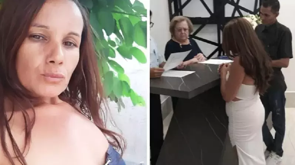 Montagem de fotos de Elisangela em selfie e se casando