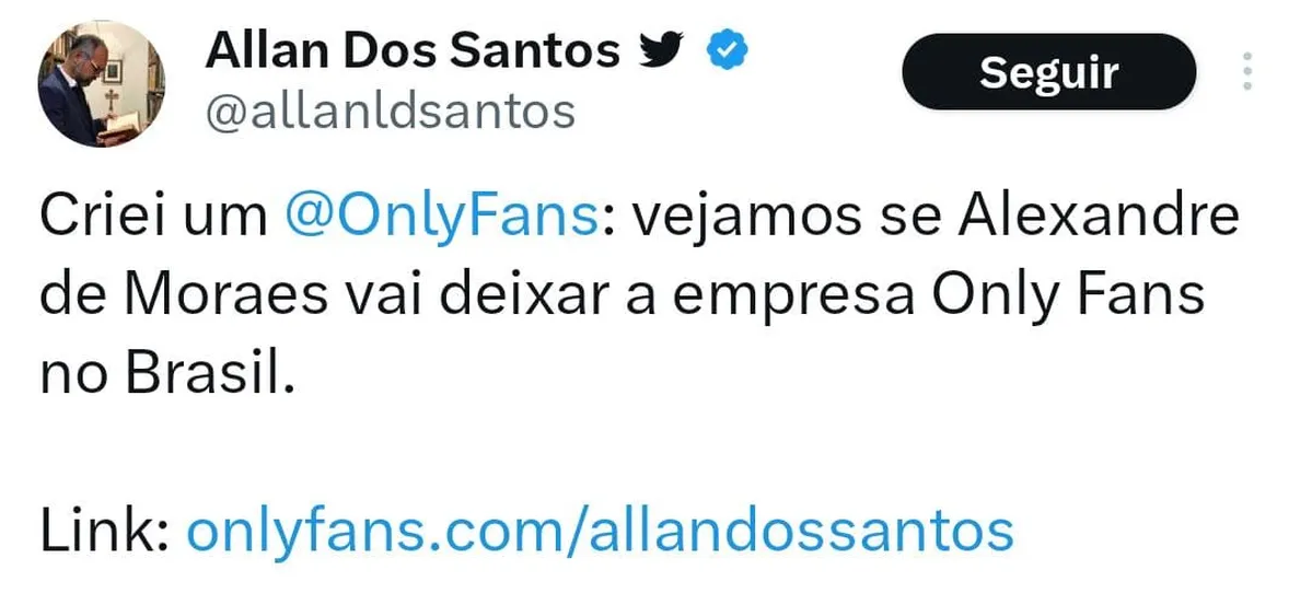 Post de Allan dos Santos sobre ter criado OnlyFans